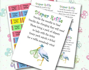 Twin Diaper Raffle, Baby Shower Invitation Insert and Raffle Tickets, PDF Instant Download, Do It Yourself, Sip and See, Twin Baby Shower