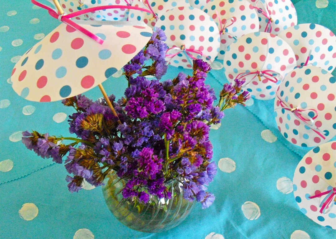 DIY Baby Shower Umbrellas, Polka Dot Pink and Blue, Instant Download, Centerpiece Decorations