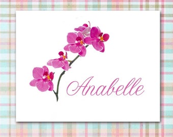 Orchid Note Cards, Aloha, Mahalo, Hawaiian Flowers, Tropical, Pink Purple, Custom Personalized, Floral Stationery, Dendrobium