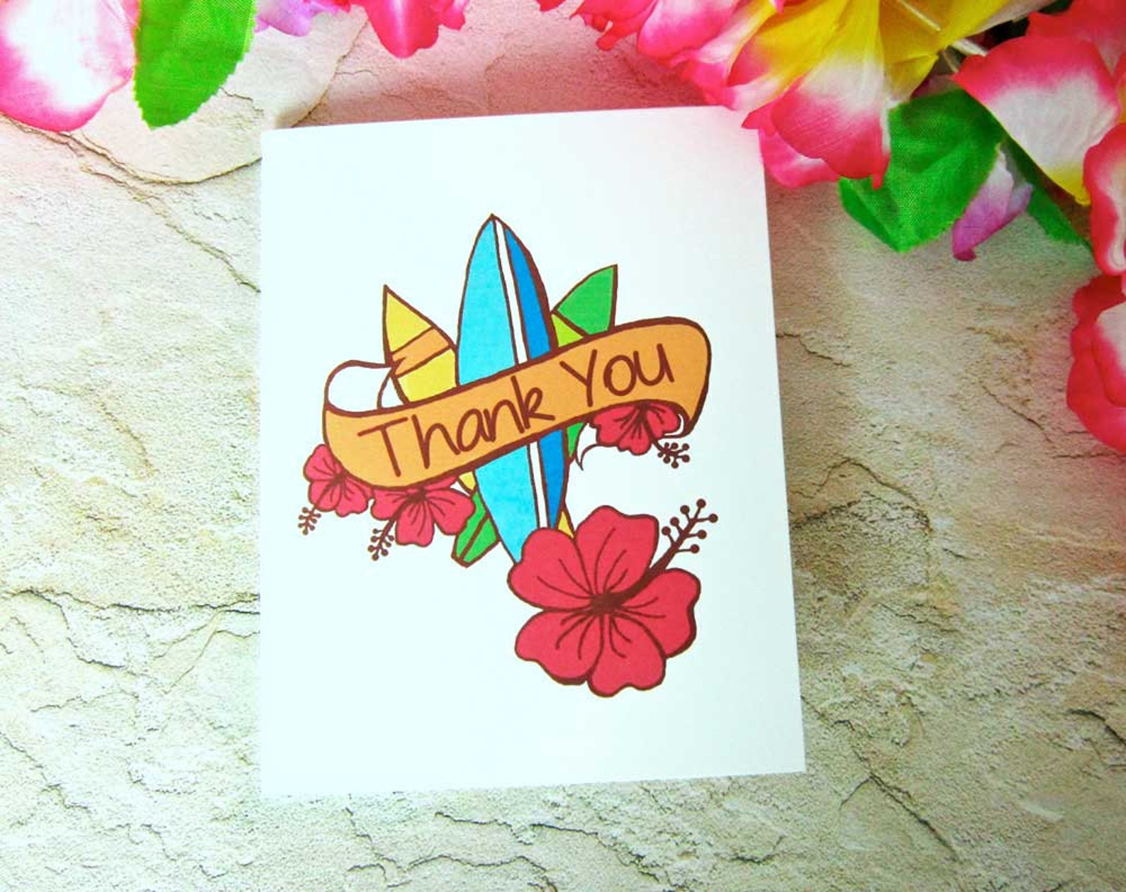 Mahalo Note Cards Hawaiian Surf Board and Hibiscus Choose | Etsy