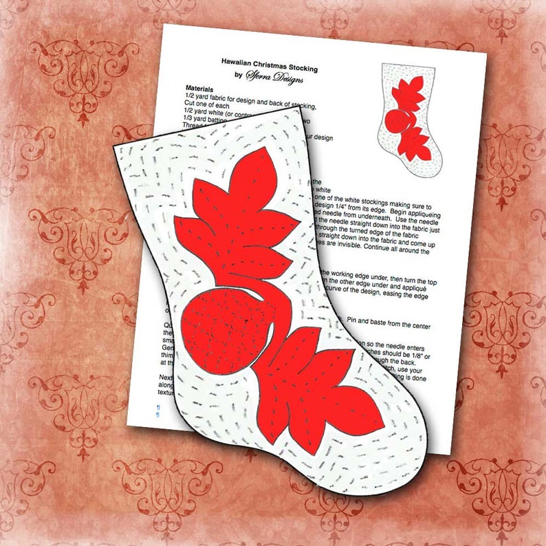 Christmas Decor Hawaiian Christmas Stocking Pattern Mantle Decoration Breadfruit Ulu Quilt Pattern and Tutorial DIY Instant Download