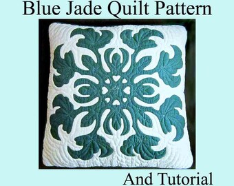 Hawaiian Quilt Pattern Blue Jade, Pattern and Tutorial PDF, Digital Download, Step By Step Instructions and Photos DIY, 18-22" Hawaii Quilt