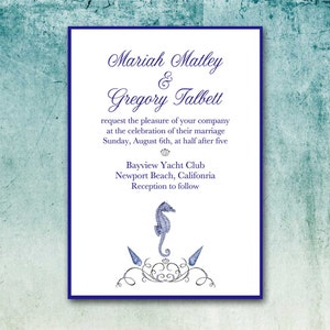 Invitación de boda en la playa de bricolaje, fiesta de bricolaje imprimible, caballito de mar vintage, conchas y florecer, náutica, cena de ensayo, aniversario, cumpleaños