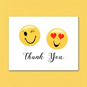 Emoji Thank You Note Cards: Winking & Heart Eyes - Set of 10