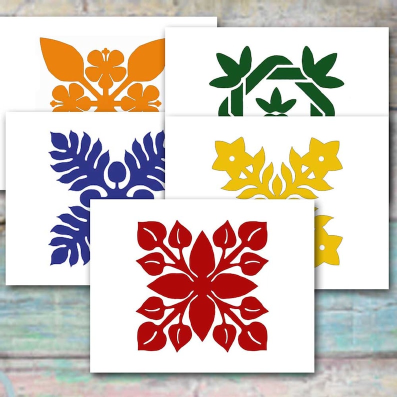 Hawaiian Quilt Design Note Cards Set of Ten Breadfruit Etsy