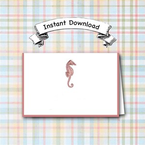Seahorse Place Cards Dusty Pink, DIY INSTANT DOWNLOAD, You Print, Blank Seating Cards, Folded Tent Cards, Beach Wedding, Shower, Rehearsal