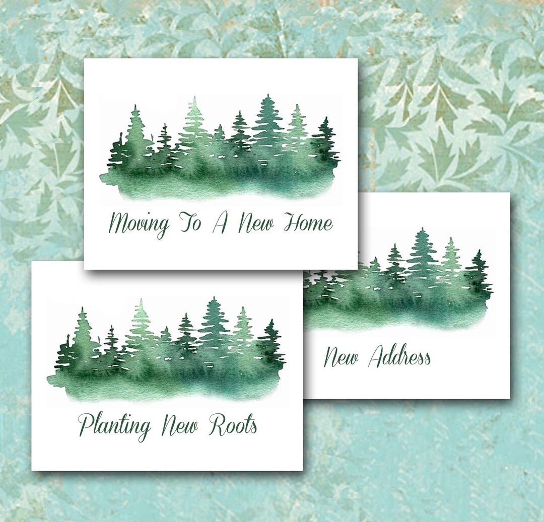 Watercolor Pine Tree New Address Cards: Planting New Roots, Set of 10 ...