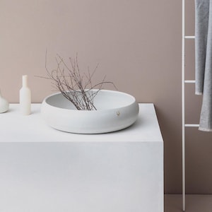 Massive Concrete White Bowl, Minimalist Design, Dimensions ( Ø 53cm x H 18cm), Centerpiece, Round Shape, Premium Craftsmanship
