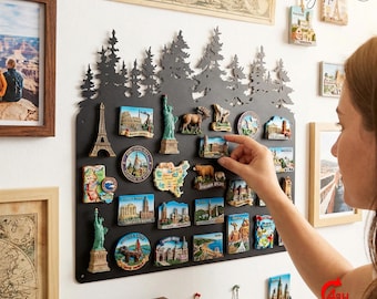 Evergreen Forest Travel Magnet Display Board ,Magnetic Souvenir Showcase & Photo Organizer, Travel Memory Wall Decor,Magnetic Photo Board