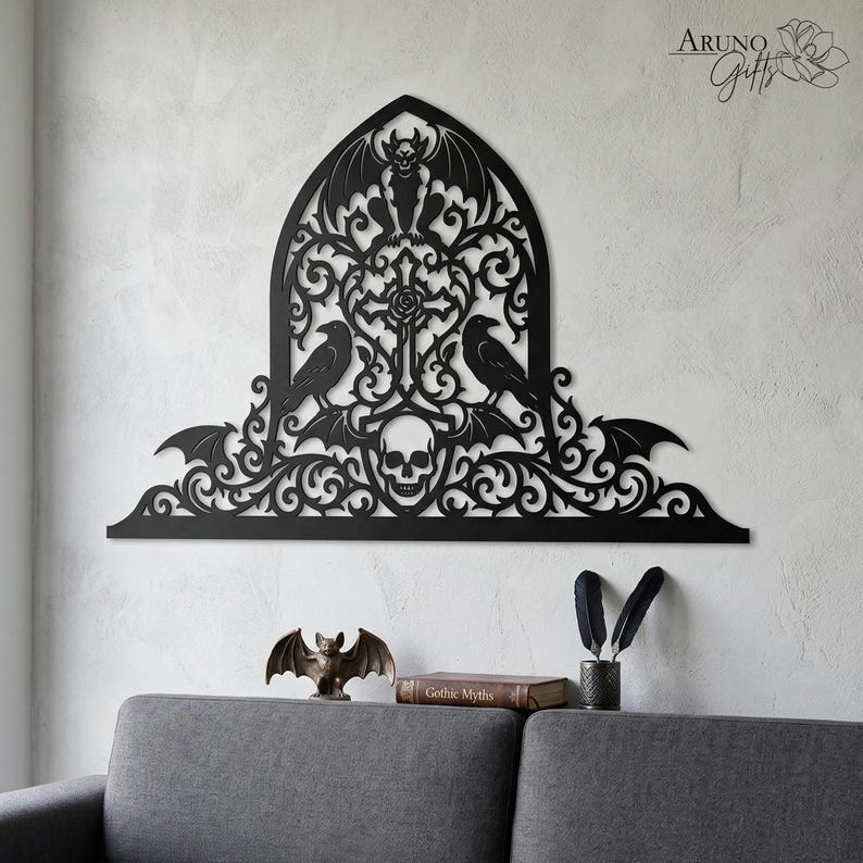 Gothic Raven & Skull Metal Wall Art,academia Wall Decor, Ornate Door ...
