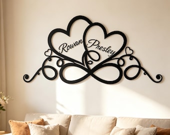 Personalized Couple Name Metal Wall Art, Infinity Heart Sign, Unique Valentine's Day Gift, Romantic Bedroom Decor, Wedding Anniversary Gift