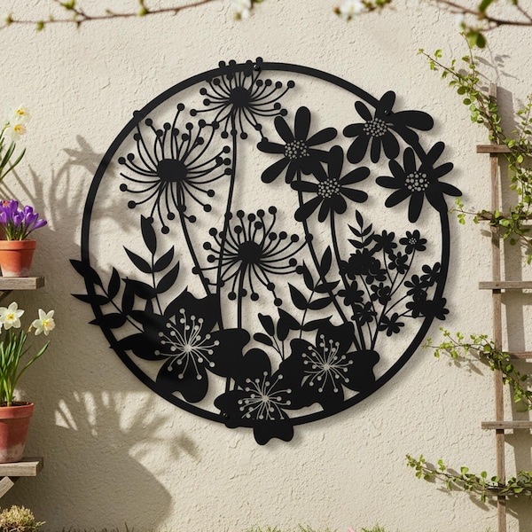 Wildflower Bouquet Metal Wall Art, Floral Round Metal Sign, Botanical Wildflower Wall Decor, Home Decor, Spring Gift, Spring Gecor