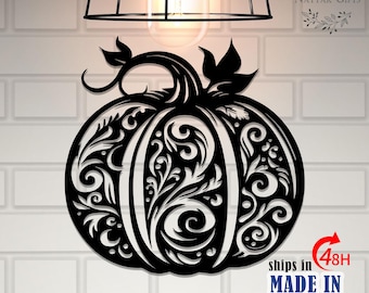 Scroll Pumpkin Metal Wall Art ,Fall Harvest Decor for Indoor/Outdoor，Thanksgiving & Halloween Pumpkin Sign - Autumn Home Decor，Best Gift