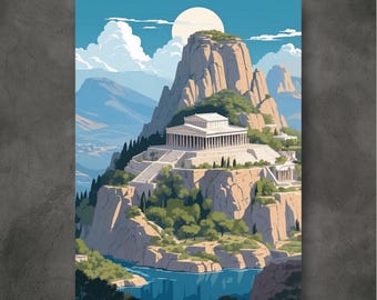 Scenic Ancient Greek Mountain Poster, Wall Art Decor, Home Decoration, Travel Lover Gift, Landscape Art Print, Nature Photography