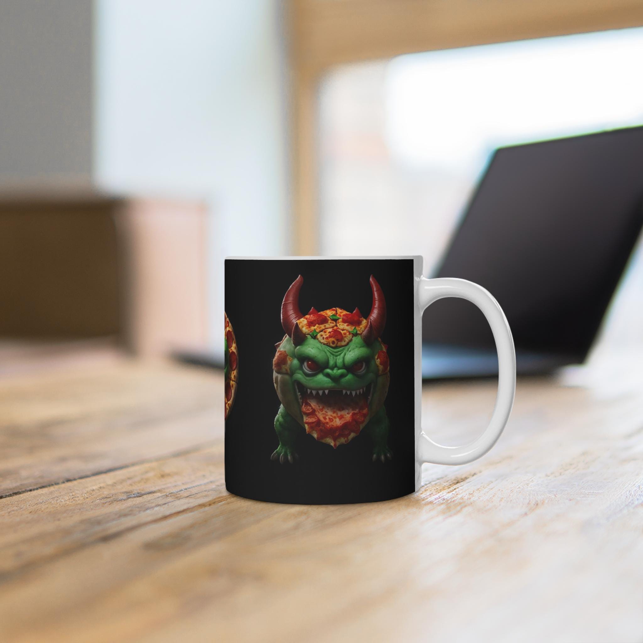Lustige PizzaMonster Keramiktasse, Schrullige Kaffeetasse, Geschenk für Pizzaliebhaber, Einzigartige Getränketasse, Halloween Dekor
