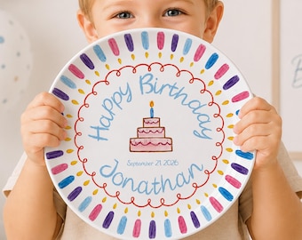 Personalized Birthday Plate, Custom Family Birthday Ceramic Plate, Happy Birthday Keepsake Dish, Birthday Party Gift for Family D528ZCH0