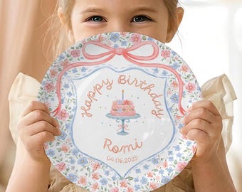Personalized Birthday Plate Custom Name Ceramic Plate, Kids First Birthday Keepsake Gift, Happy Birthday Plate for Boy Girl Party P56W6Z0