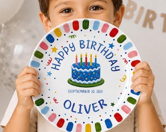 Personalized Birthday Plate for Kids, Custom Name Ceramic Cake Plate, Happy Birthday Keepsake Gift, Colorful Party Decor P68WAY0