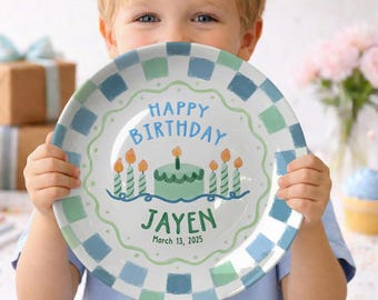 Personalized Kids Birthday Plate, Custom Name Ceramic Birthday Keepsake, Child Party Gift, 1st Birthday Gift Idea P49YVO0