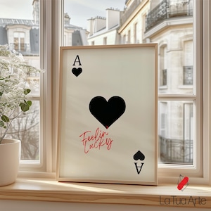 Trendy Ace of Hearts Playing Card Wall Art, Feelin Lucky Print, Retro Trendy Aesthetic Print, Playing Card Poster, Gift Idea, Retro Wall Art