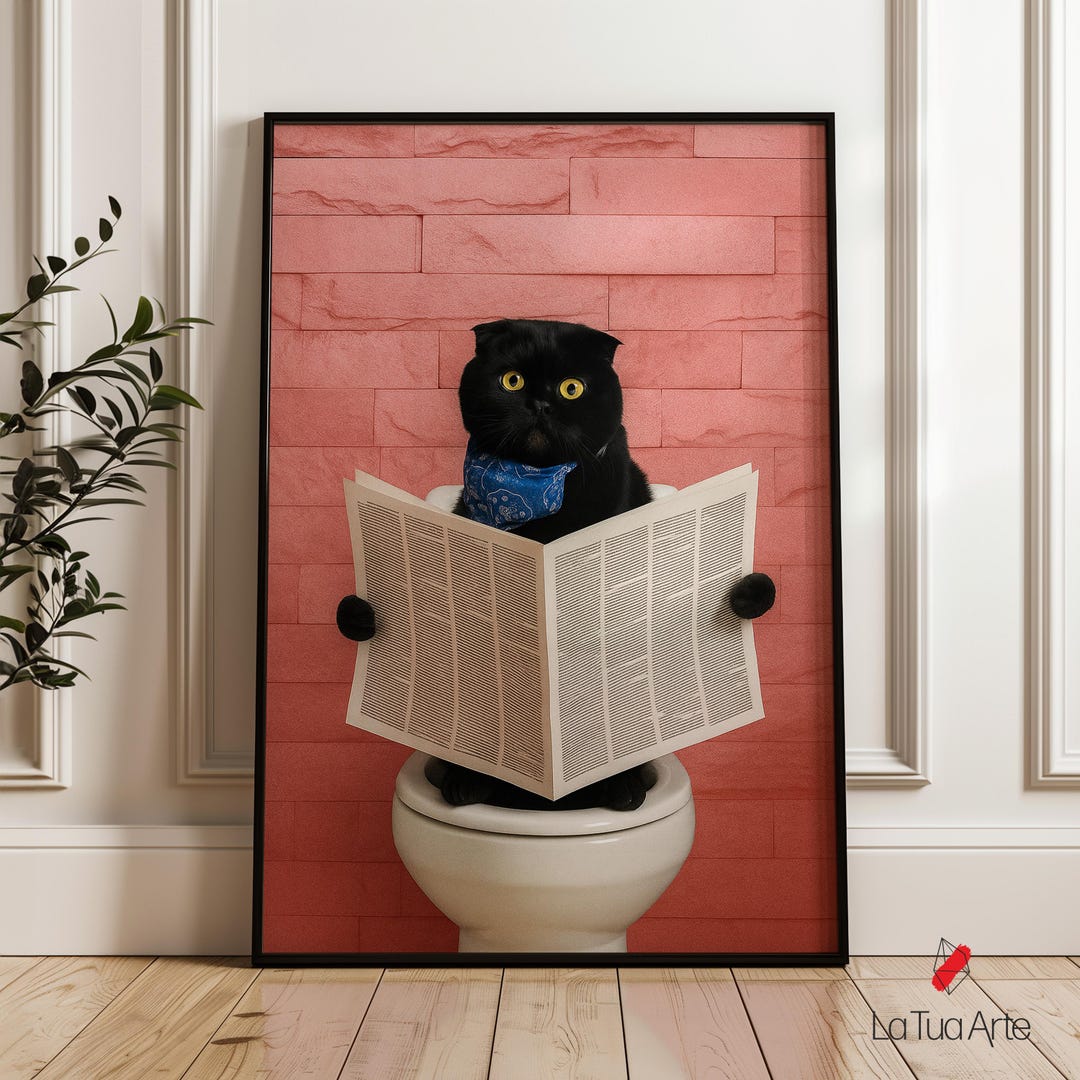 Black Cat on Toilet Print: Funny Bathroom Wall Art - Etsy