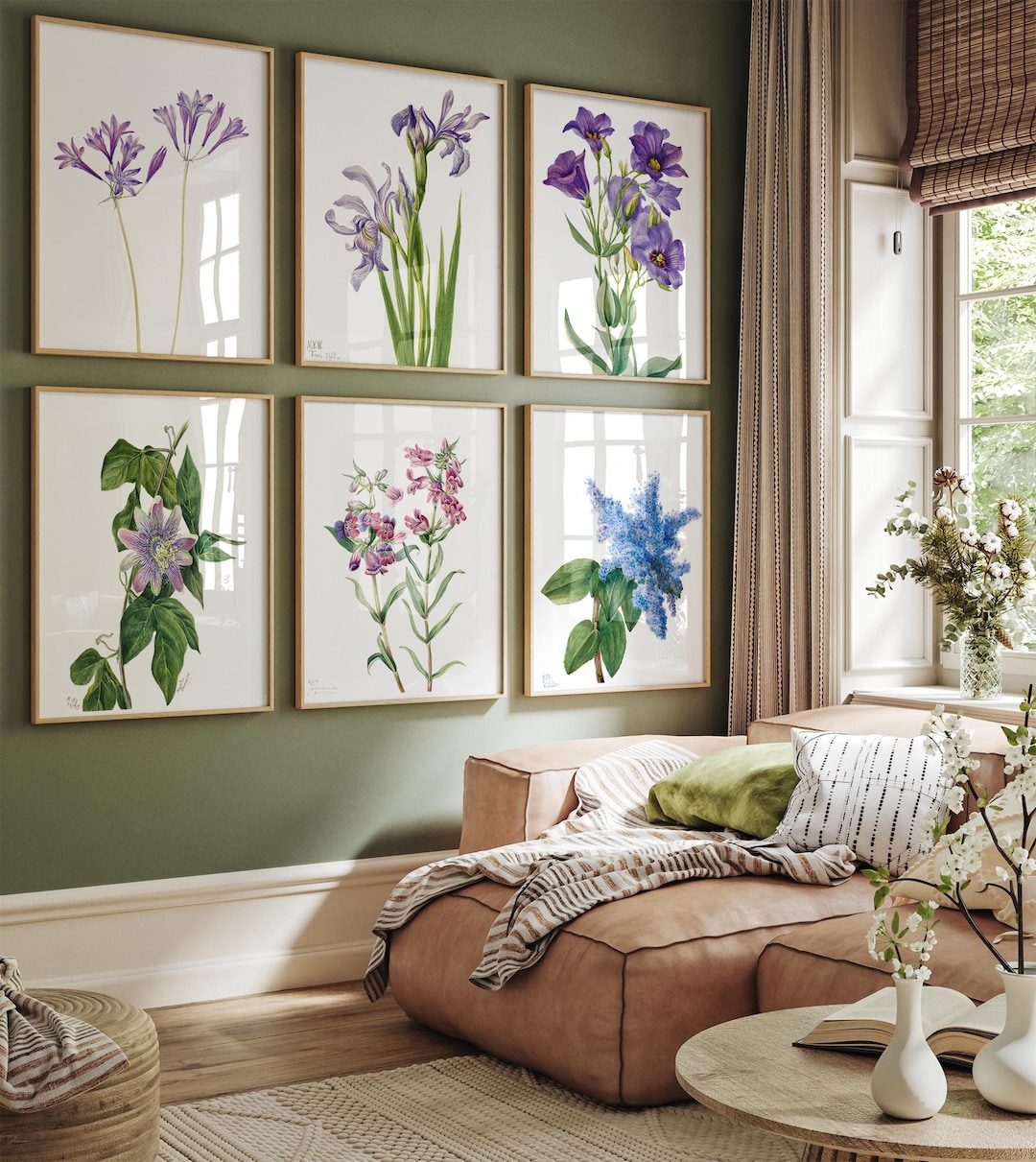 Botanical Gallery Wall Art Set: Vintage Floral Watercolor Prints - Etsy