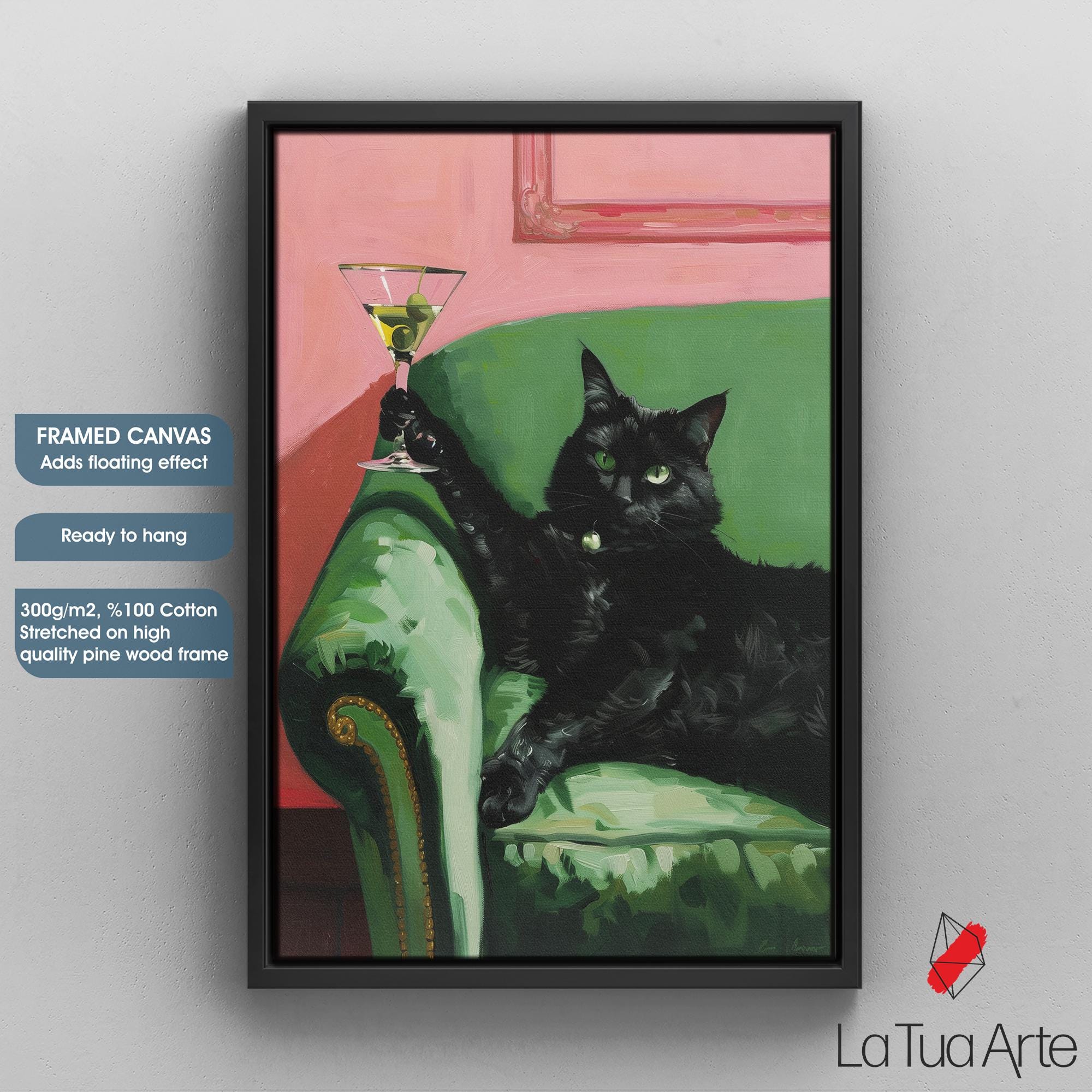 Vintage Black Cat Martini Art Print: Retro Bar Cart Decor - Etsy