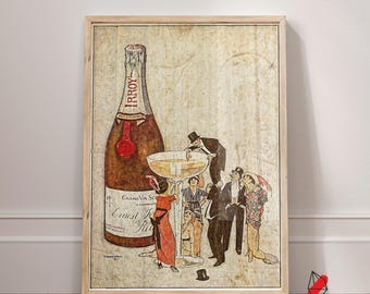 Vintage Champagne Party Art Deco Poster, Bar Wall Art