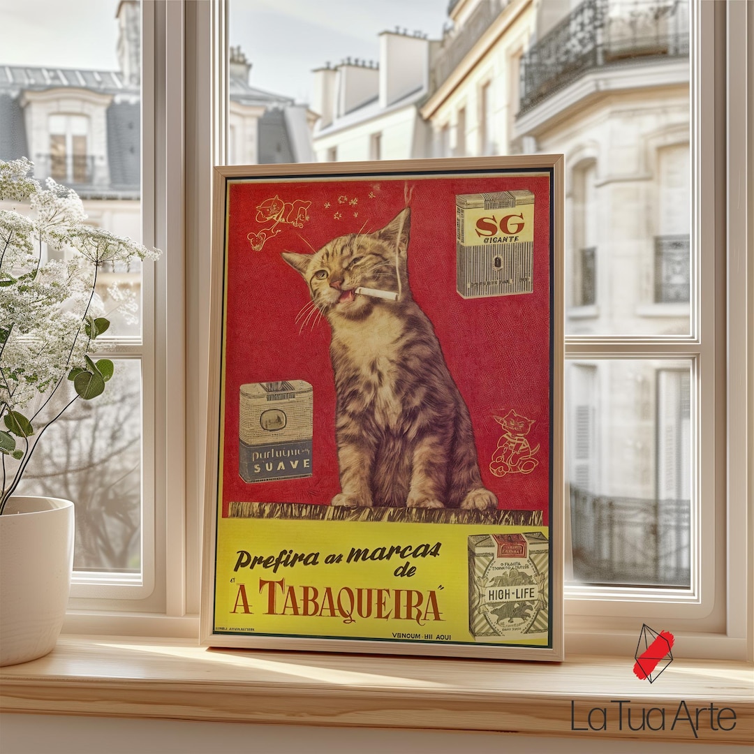 Vintage Smoking Cat Poster Print, Retro Tabaqueira Ad - Etsy