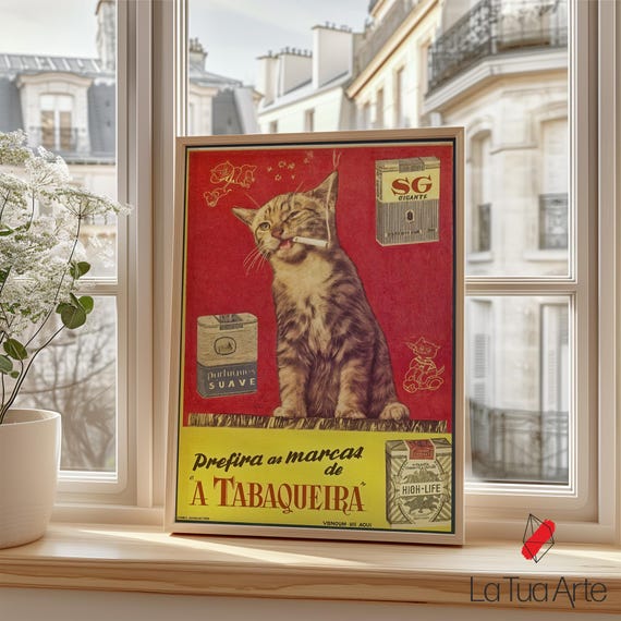 Vintage Smoking Cat Poster Print, Retro Tabaqueira Ad - Etsy