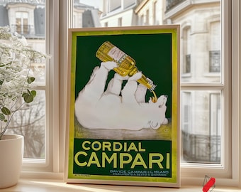 Vintage Campari Polar Bear Poster: Retro Bar Wall Art