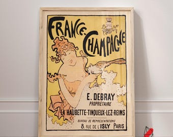 French Art Nouveau Champagne Poster: Vintage Bar Cart Wall Art