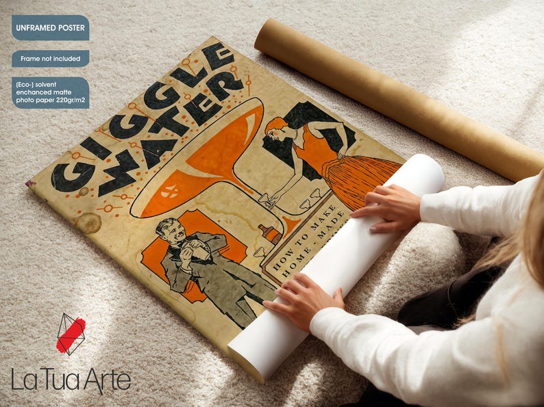 Giggle Water Vintage Poster: Retro Art Deco Bar Print Poster Roll