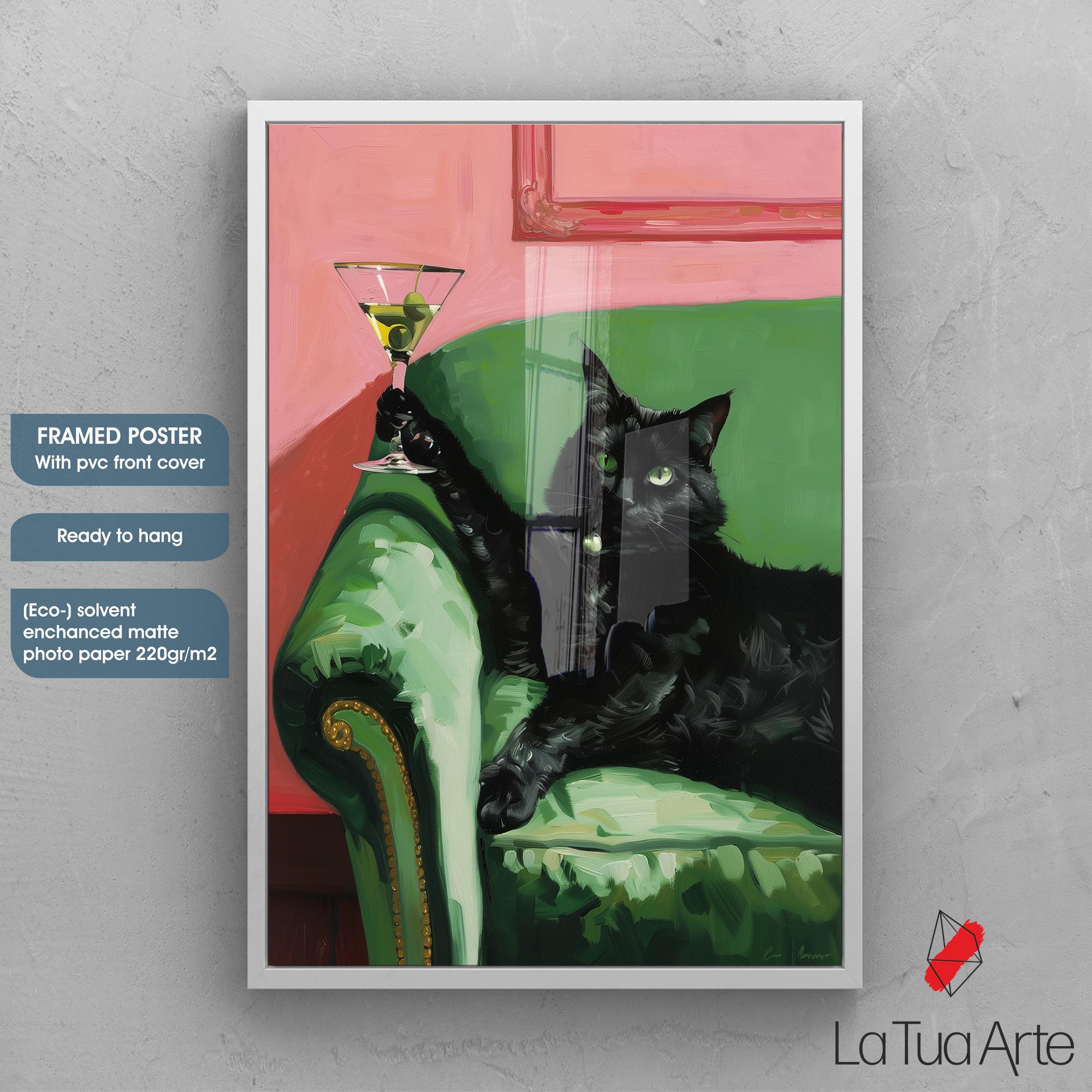 Vintage Black Cat Martini Art Print: Retro Bar Cart Decor - Etsy