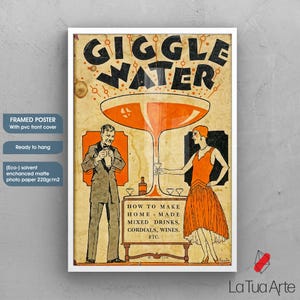 Giggle Water Vintage Poster: Retro Art Deco Bar Print White Framed Poster