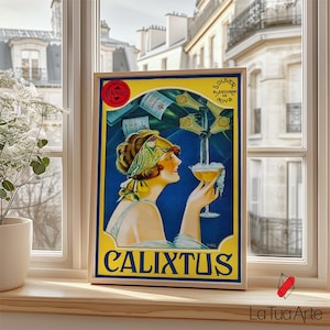 Calixtus Vintage Champagne Poster, Retro Wall Art, Vintage Poster, Vintage Alcohol Poster, Vintage Bar Wall Art, Retro Drink Poster