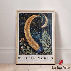 William Morris Feather and Moon Poster, William Morris Print, Exhibition Print, Aesthetic Wall Art, Mystical Aesthetic, Celestial Wall Art