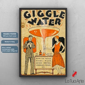 Giggle Water Vintage Poster: Retro Art Deco Bar Print Black Framed Poster