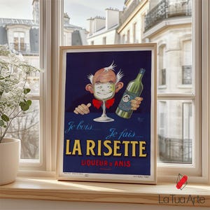 La Risette Vintage French Liquor Poster, Retro Print, Vintage Poster, Vintage Alcohol Poster, Funny Vintage Bar Wall Art, Retro Drink Poster