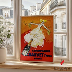 Champagne Chauvet Frères Vintage French Poster, Retro Champagne Wall Art, Vintage Poster, Vintage Alcohol Poster, Vintage Bar Wall Art