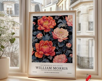 William Morris Peony Art Print: Dark Floral Botanical Wall Decor