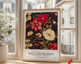 William Morris Peony Art Print: Dark Floral Botanical Poster