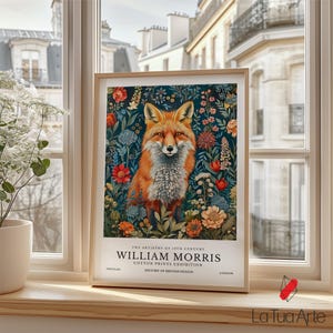 William Morris Botanical Woodland Fox Art Print, William Morris Wall Art, Vintage Animal Wall Art, Large Wall Decor, Fox Canvas Print