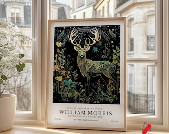 William Morris Deer Art Print: Vintage Botanical Stag Wall Decor