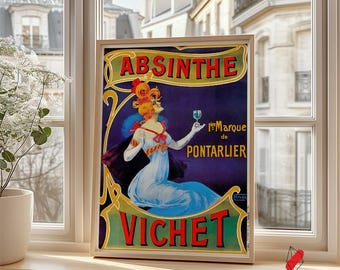 Absinthe Vichet Poster: Vintage French Liquor Art Nouveau Print