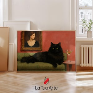 Black Cat Martini Wall Art, Vintage Retro Cat Print, Vintage Wall Art, Moody Wall Art, Retro Wall Art, Cocktail Art Bar Cart Decor