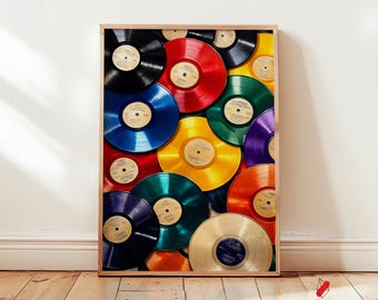 Colorful Vinyl Record Poster: Retro Music Wall Art