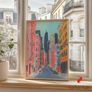 New York Colorful Cityscape Poster, Abstract Urban Wall Art, Vibrant City Street Print, Modern Architecture Canvas Art, Cityscape Wall Art