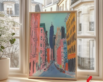 Colorful New York Cityscape Art Print: Abstract Urban Canvas