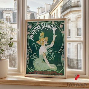 Vintage Absinthe Blanqui Poster, Retro Art Nouveau Alcohol Print, Retro Wall Art for Home Bar, Vintage Wall Art, Vintage Poster, Gift Idea